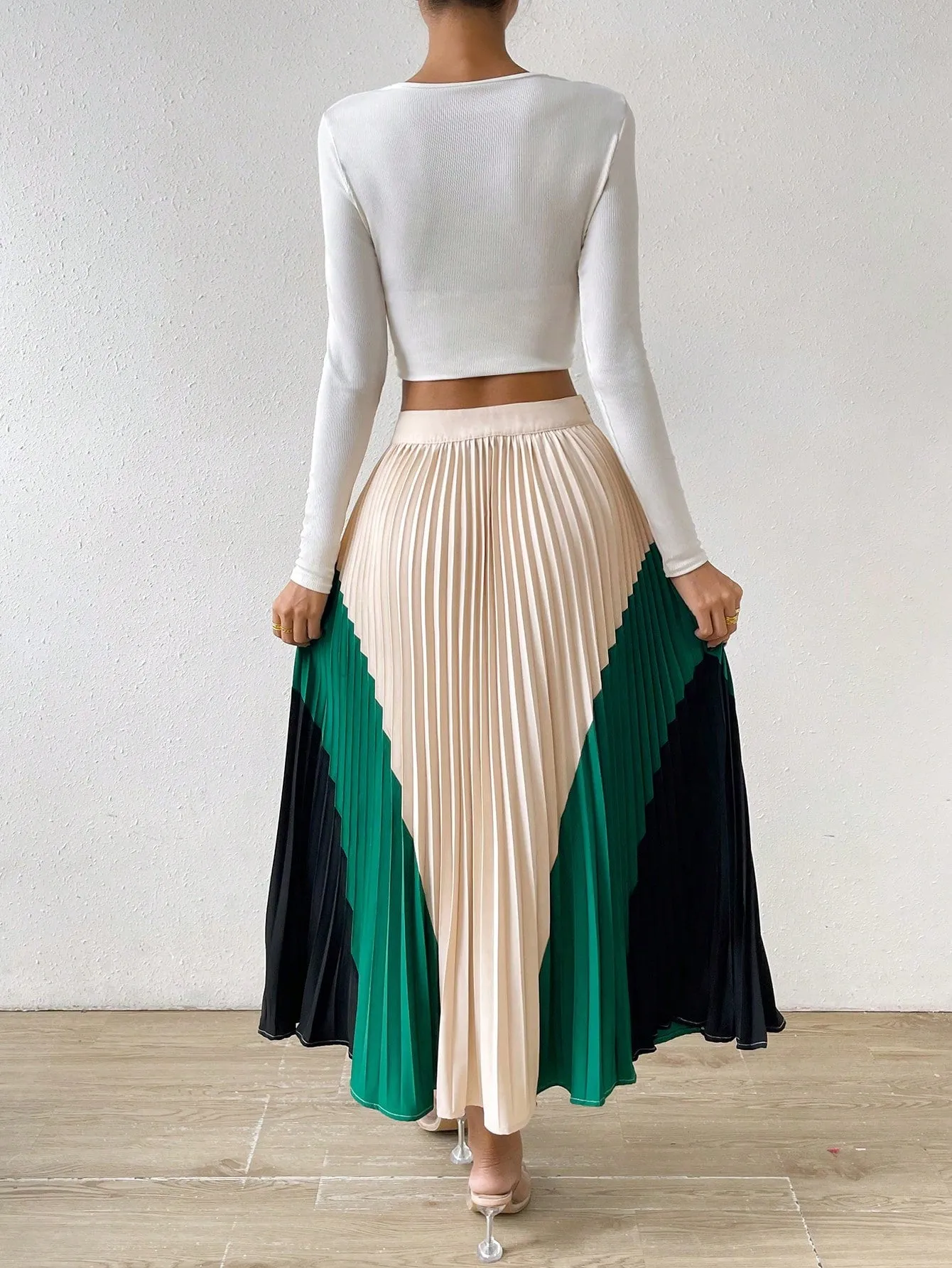 Color block Pleated Skirt