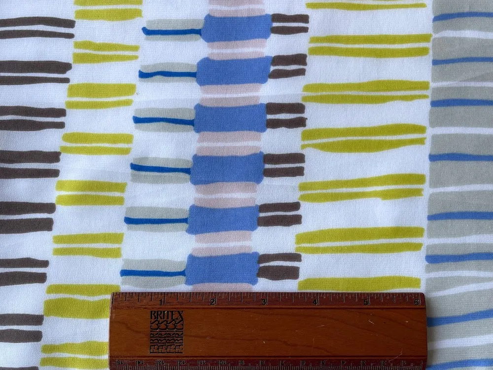 Designer Softly Muted Stacked Stripes Silk Crepe De Chine (Made in Italy)