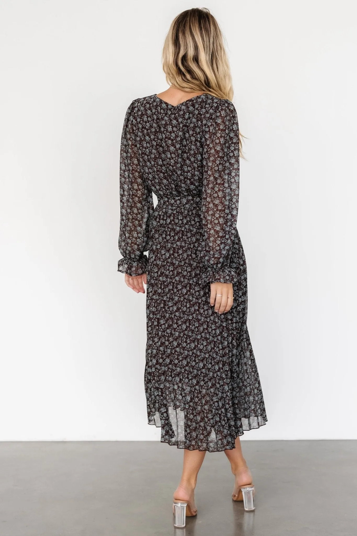 Edith Pleated Dress | Brown   Blue