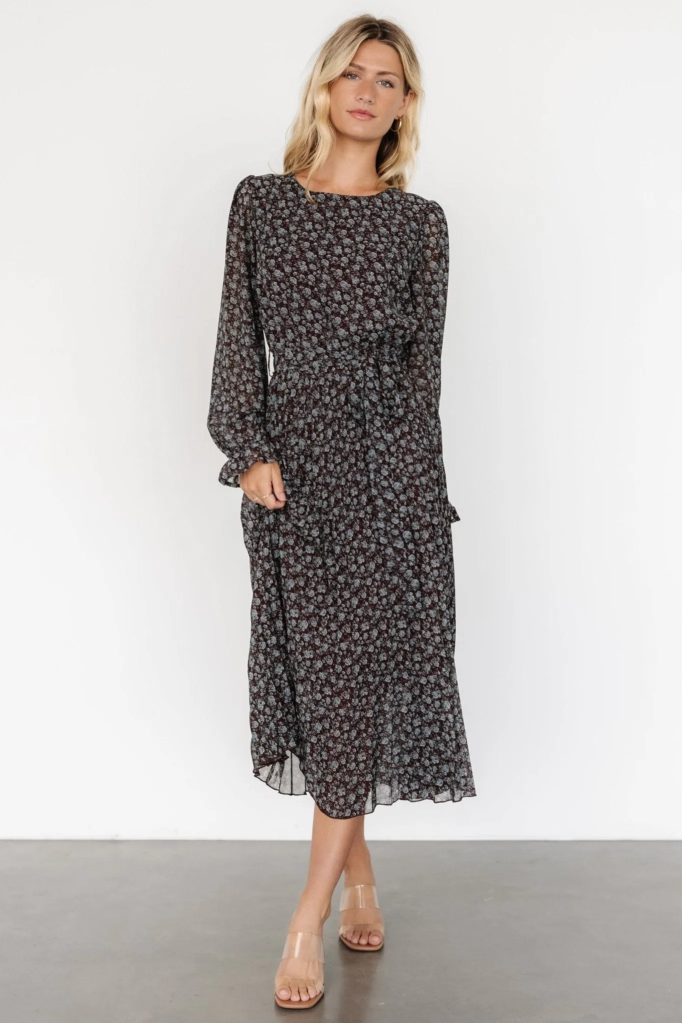 Edith Pleated Dress | Brown   Blue