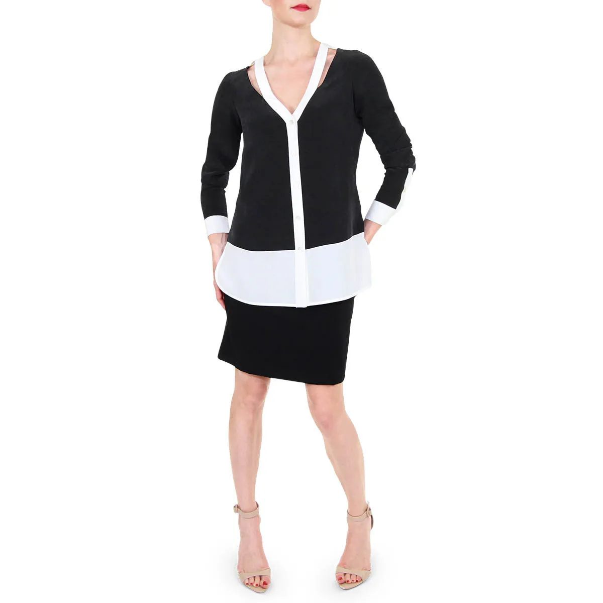 Elastic Waist Jersey Pencil Skirt in Black