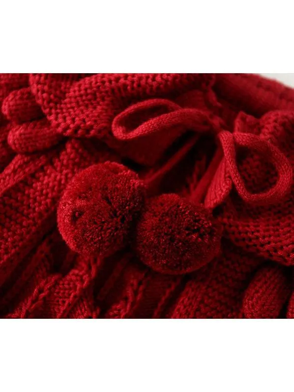 Fashion Toddler Girl Pom-trim Frilled Knitted Cardigan