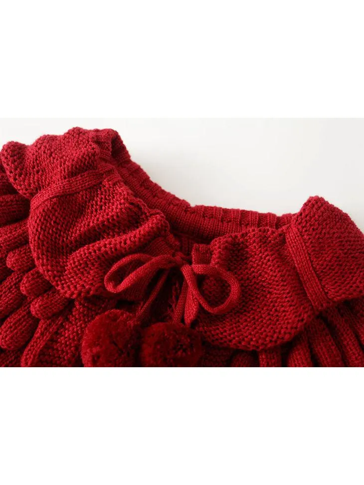 Fashion Toddler Girl Pom-trim Frilled Knitted Cardigan