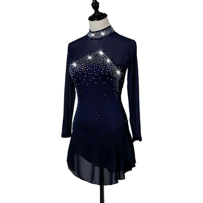 Figure Skating Dresses Rhinestones Black Long Sleeves BSU6001