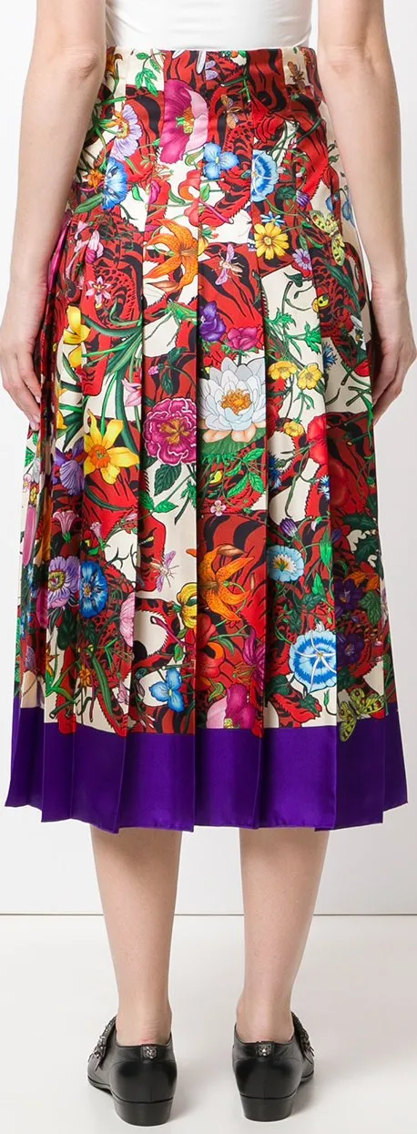 Floral and Tiger Print Pleated Skirt