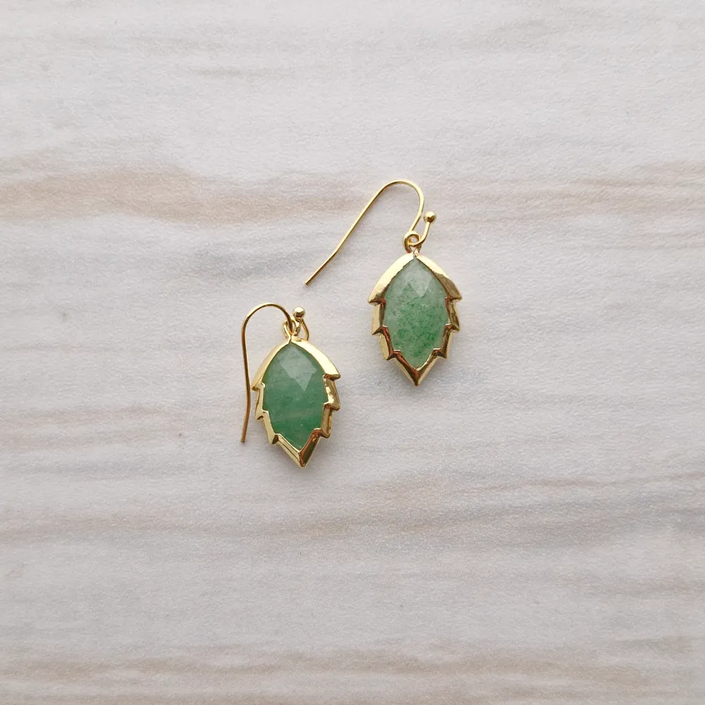 Gemstone Leaf Cut Single Drop Earrings