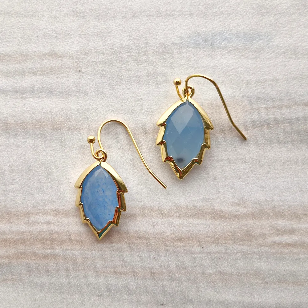 Gemstone Leaf Cut Single Drop Earrings