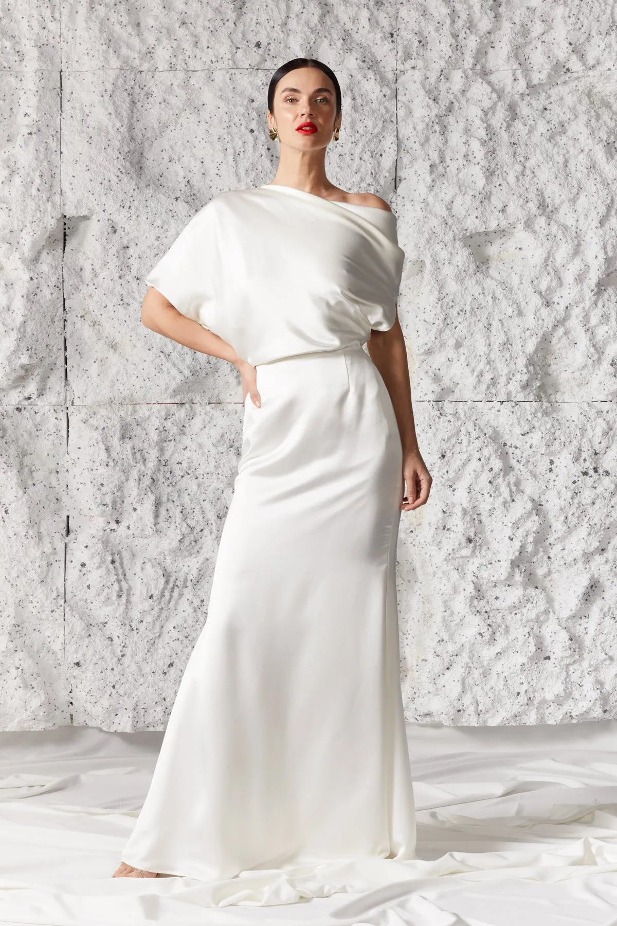 HELEN satin asymmetric wedding bridal dress