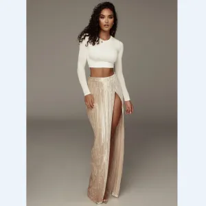 High Waist Metallic Pleated Skirt - Culture Heaven Special