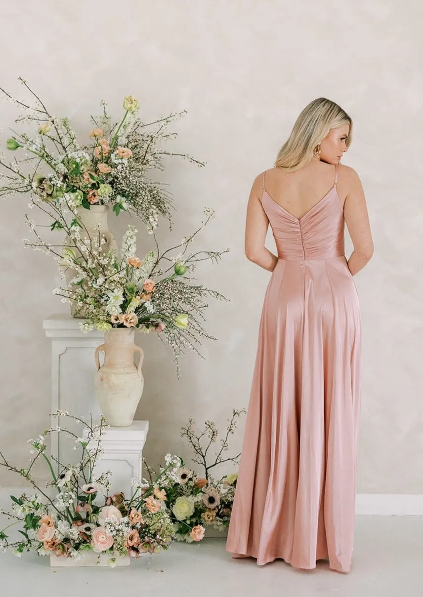 Isla Bridesmaid Dress In Blush Satin
