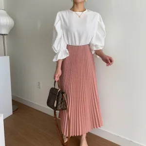 [Korean Style] Allissa Ruffle Blouse w/ Pleated Skirt 2 pc Set