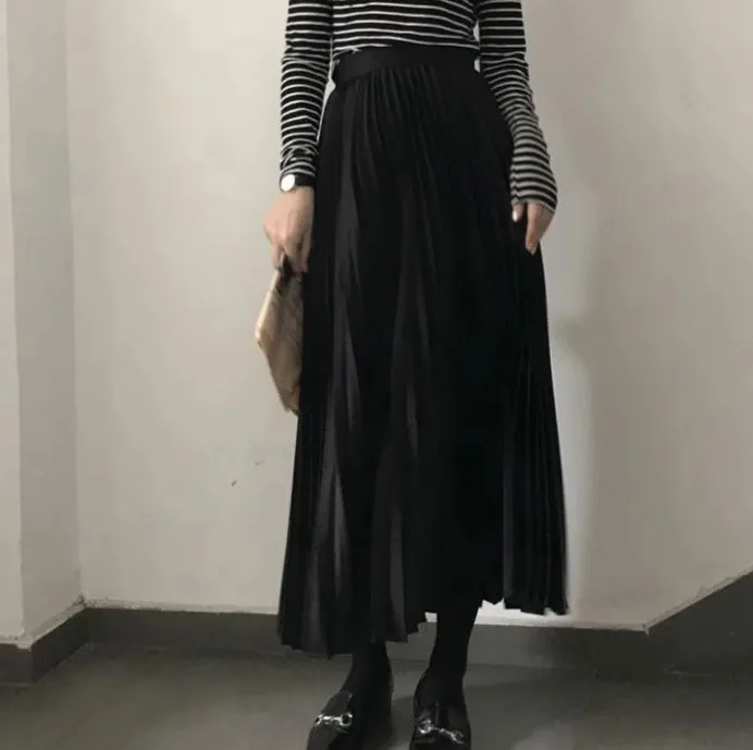 [Korean Style] Kit Pleated Long Skirt