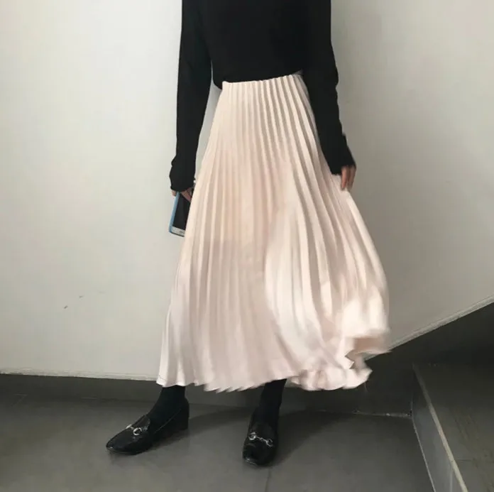 [Korean Style] Kit Pleated Long Skirt