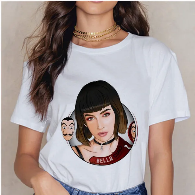 La Casa De Papel Summer 2020 Money Vogue Heist Tshirt The House of Paper T Shirt Casual Dali Mask Woman Tshirt Female Tops