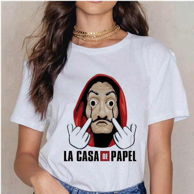 La Casa De Papel Summer 2020 Money Vogue Heist Tshirt The House of Paper T Shirt Casual Dali Mask Woman Tshirt Female Tops
