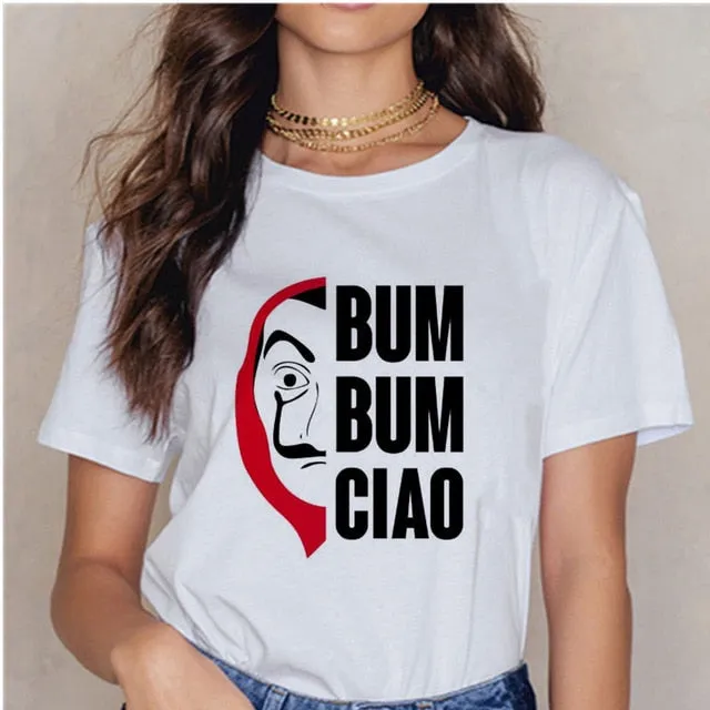 La Casa De Papel Summer 2020 Money Vogue Heist Tshirt The House of Paper T Shirt Casual Dali Mask Woman Tshirt Female Tops