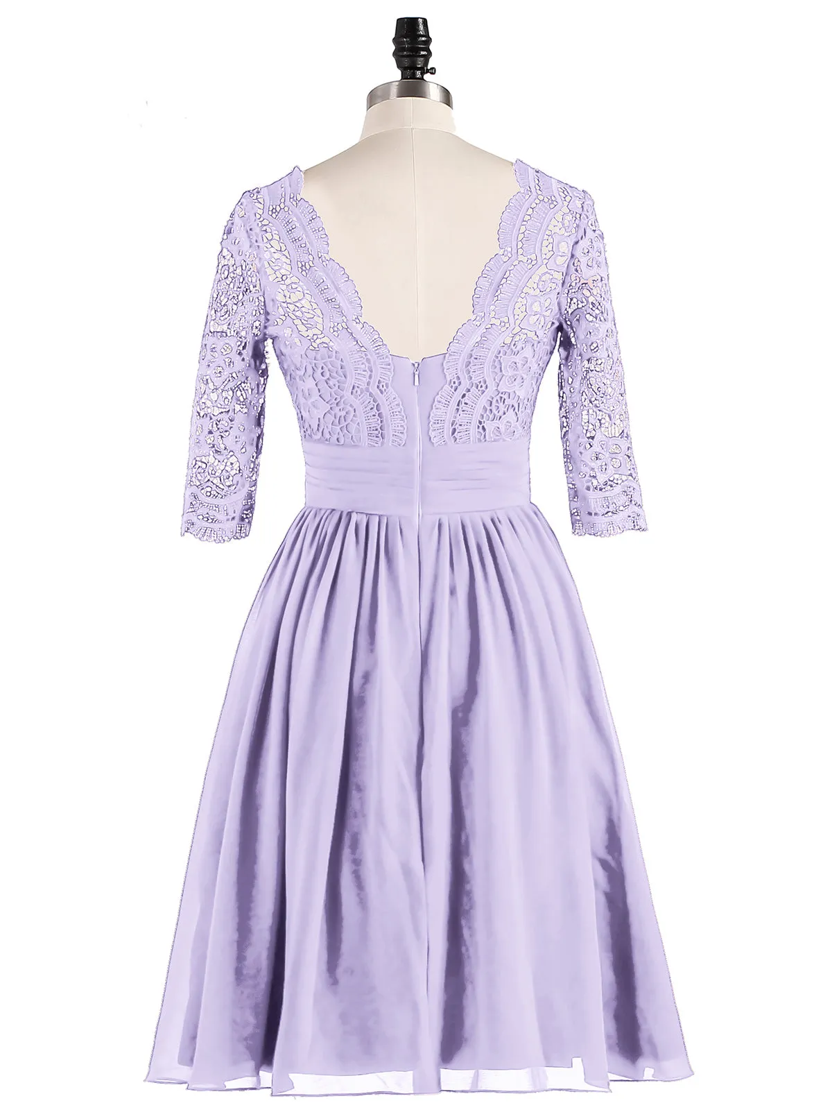 Lace and Chiffon Short Dress with Half Sleeves Lilac