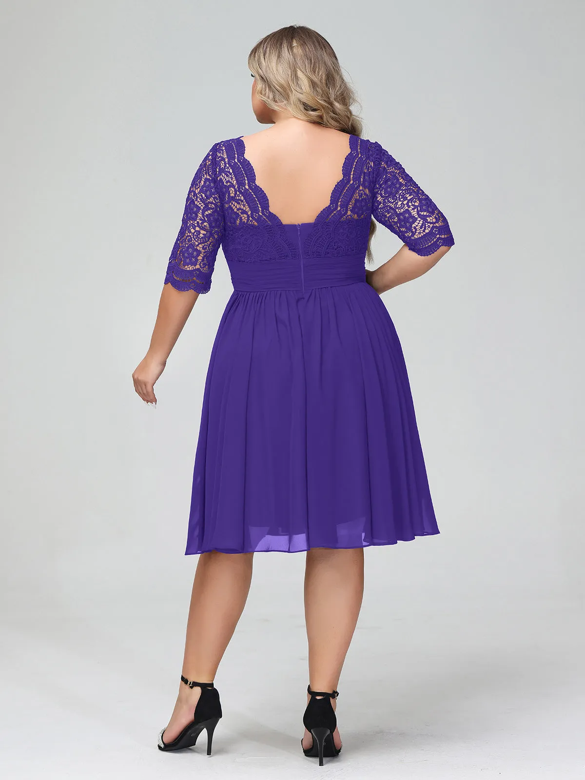 Lace and Chiffon Short Dress with Half Sleeves Regency