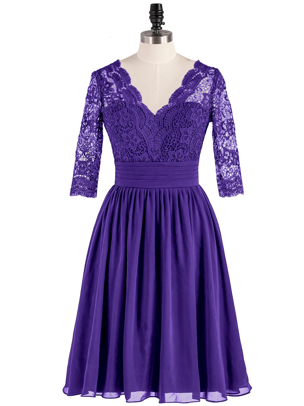 Lace and Chiffon Short Dress with Half Sleeves Regency