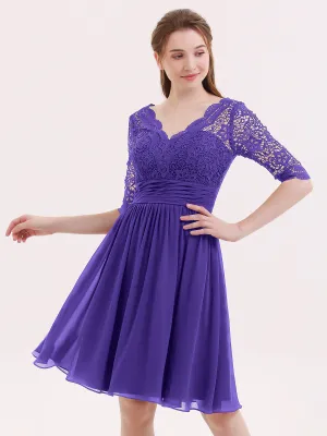Lace and Chiffon Short Dress with Half Sleeves Regency