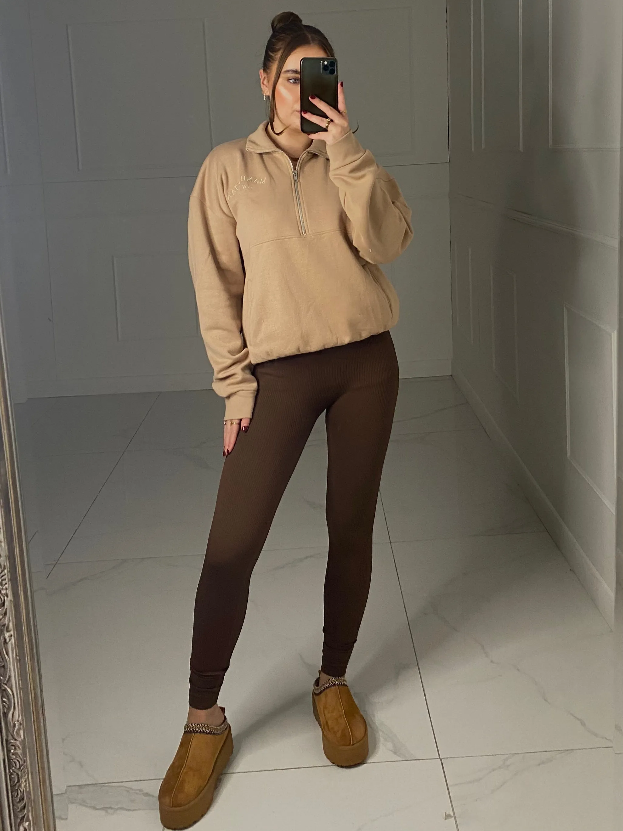 Manhattan Half Zip Embroidered Jumper - Beige