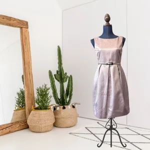 Metallic Fit & Flare Belted Dress