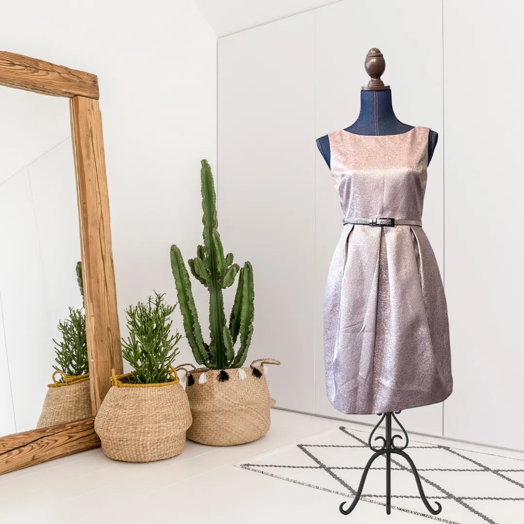 Metallic Fit & Flare Belted Dress