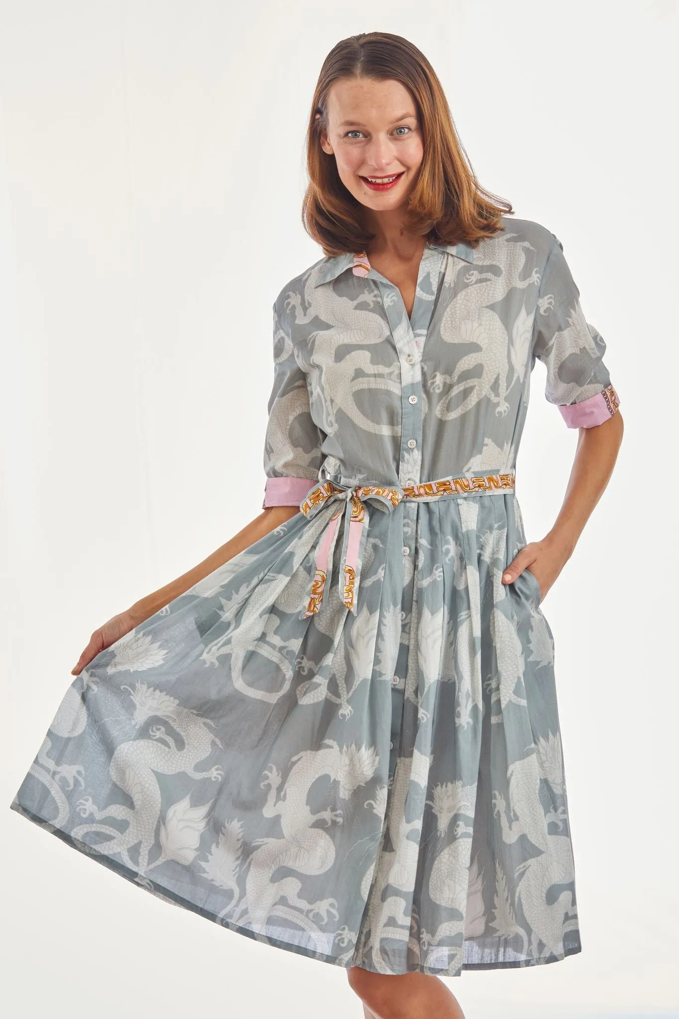 Mrs Maisel Dress - Grey Dragons Print