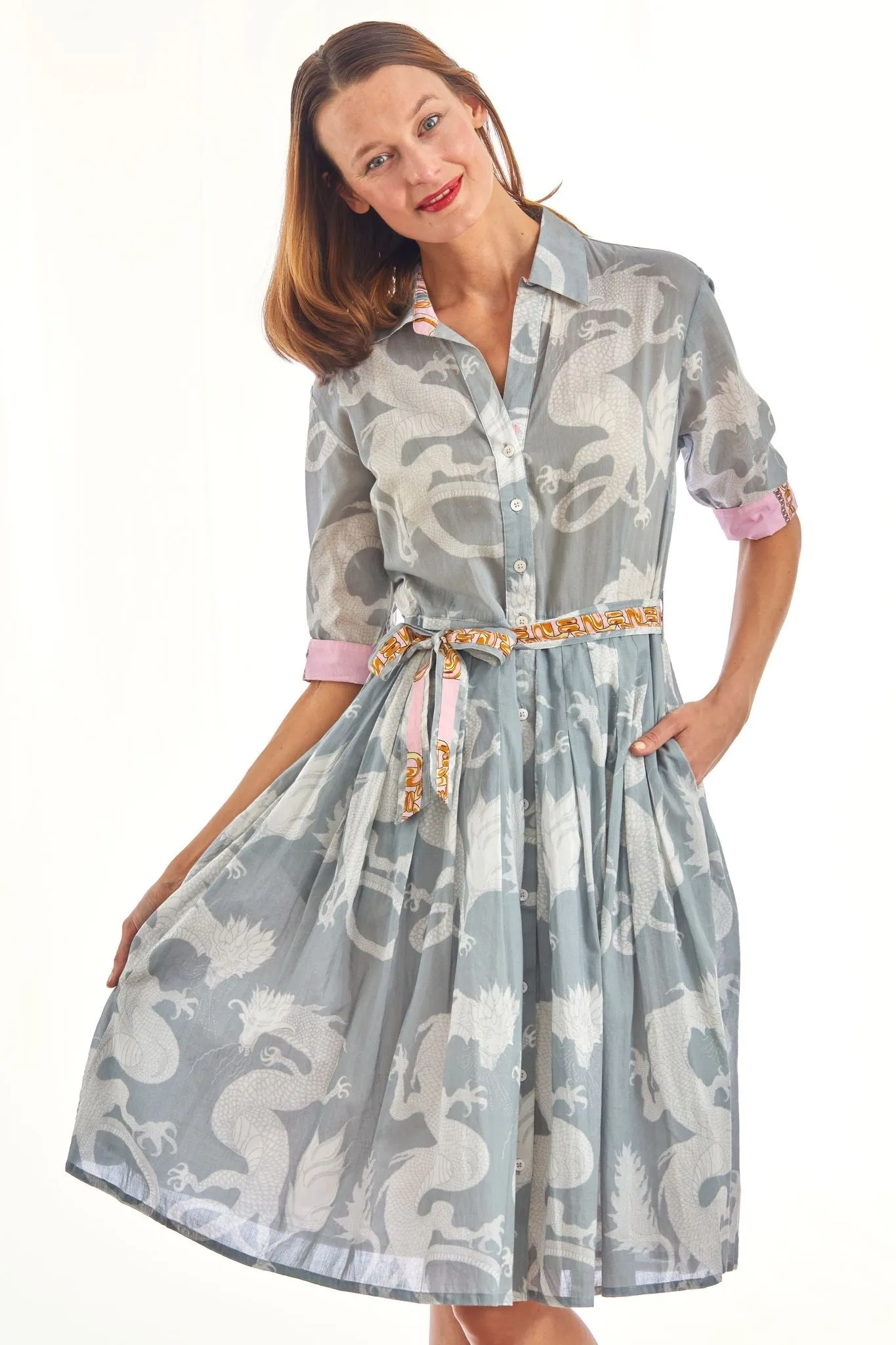 Mrs Maisel Dress - Grey Dragons Print