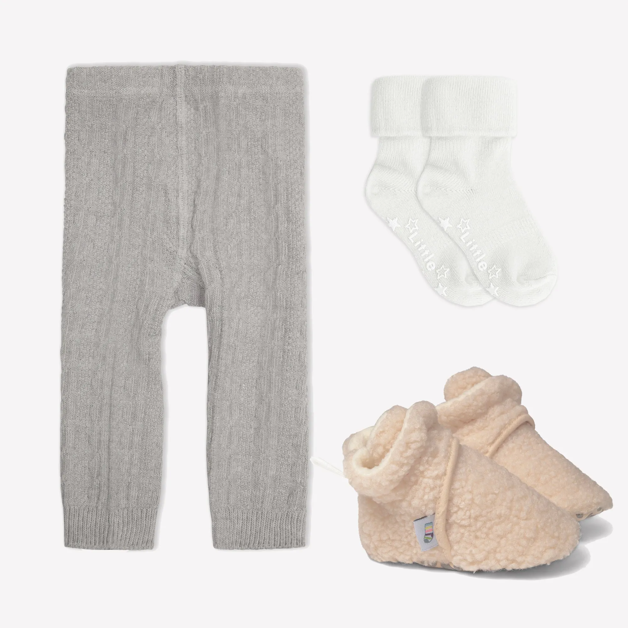 Non-Slip, Stay-on Bootie Bundle   Stay-on Socks   Cable Knit Leggings - Sherpa