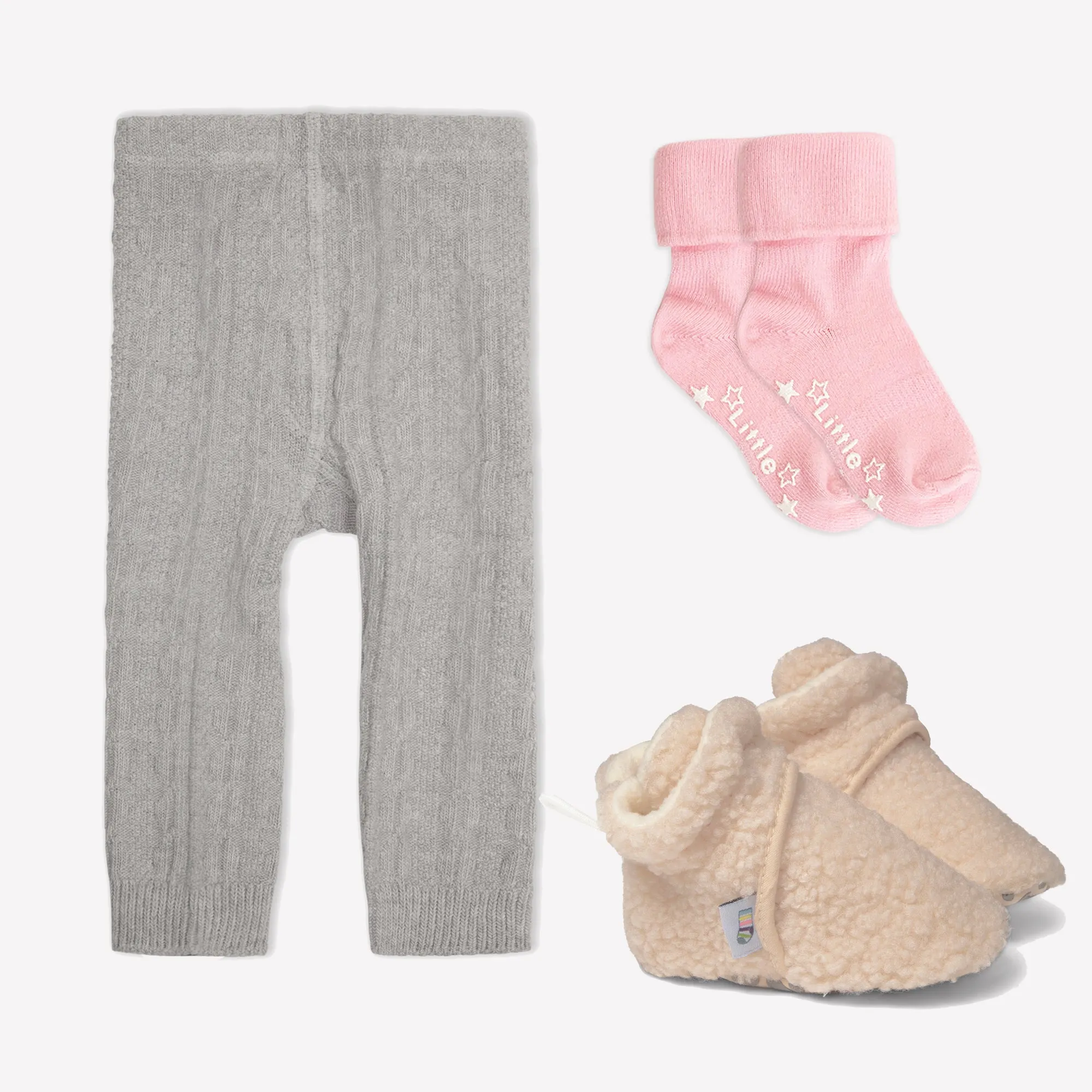 Non-Slip, Stay-on Bootie Bundle   Stay-on Socks   Cable Knit Leggings - Sherpa