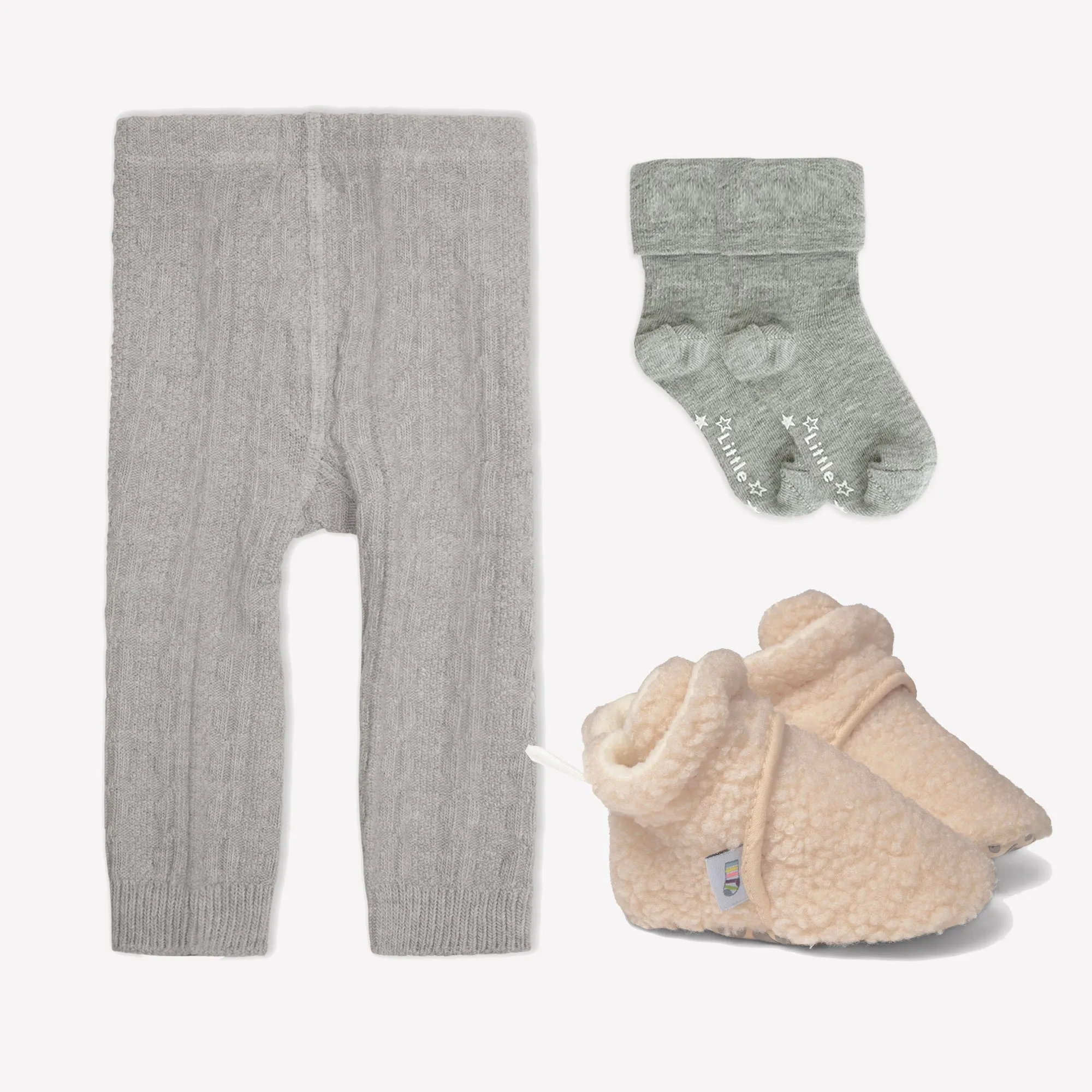 Non-Slip, Stay-on Bootie Bundle   Stay-on Socks   Cable Knit Leggings - Sherpa