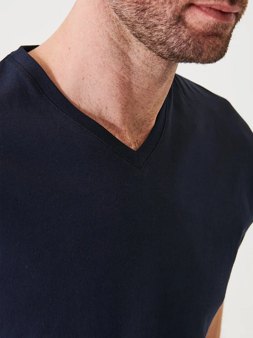 Patrick Assaraf Pima Cotton Stretch V-Neck T-Shirt in Midnight