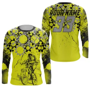 Personalized Yellow MTB Gears Mountain Bike Long Sleeve Shirt Bicycle Cycling Racewear