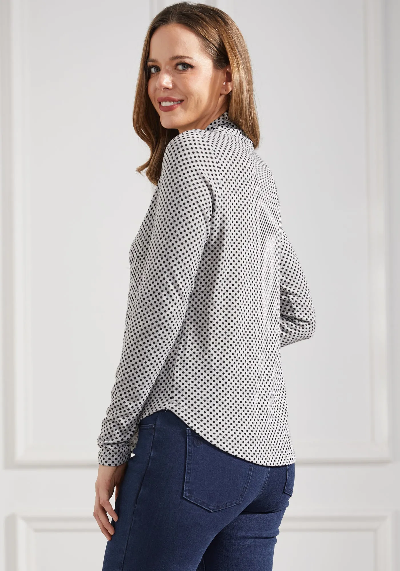 Pleated V-Neck Top (Black Dot)