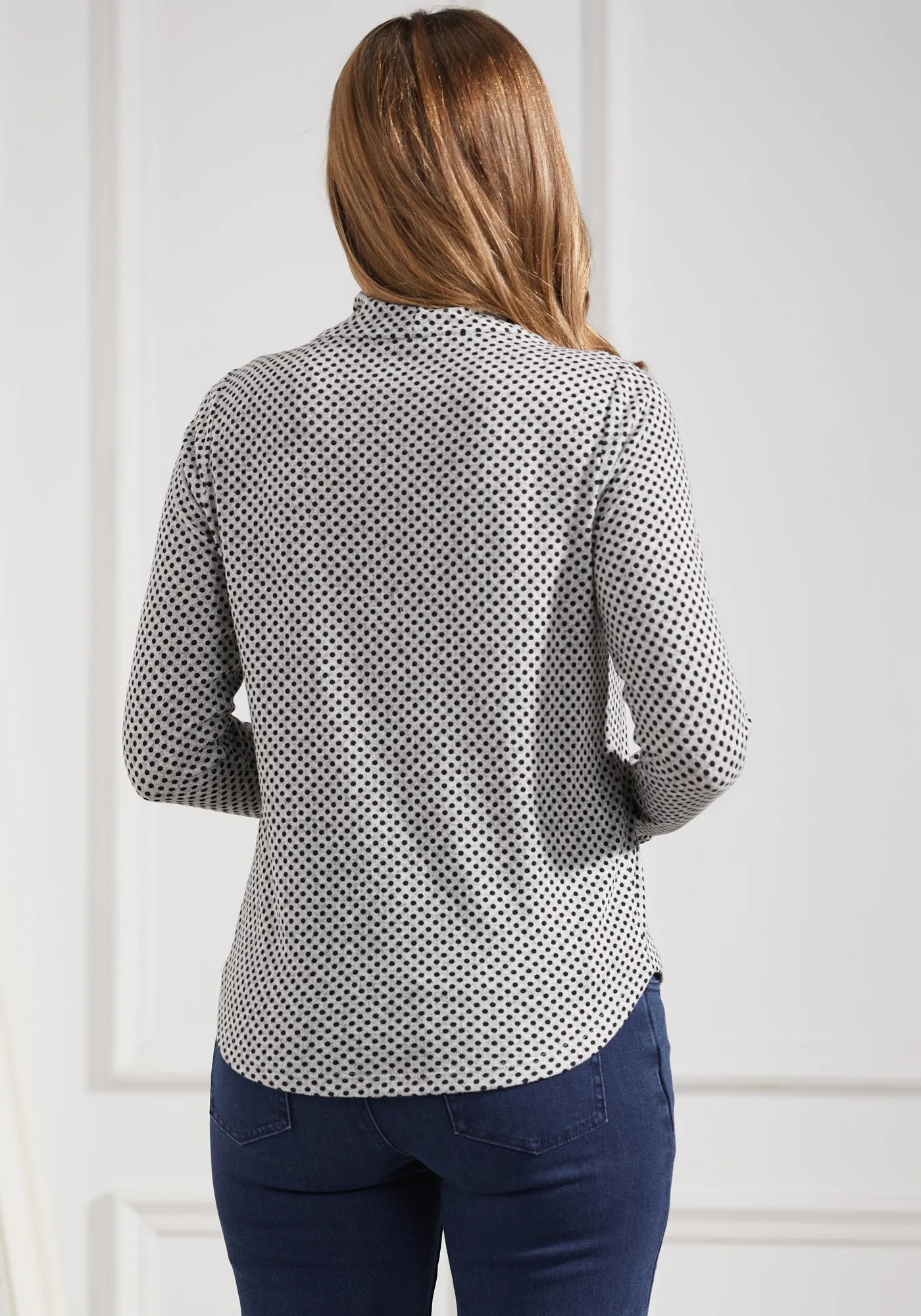Pleated V-Neck Top (Black Dot)