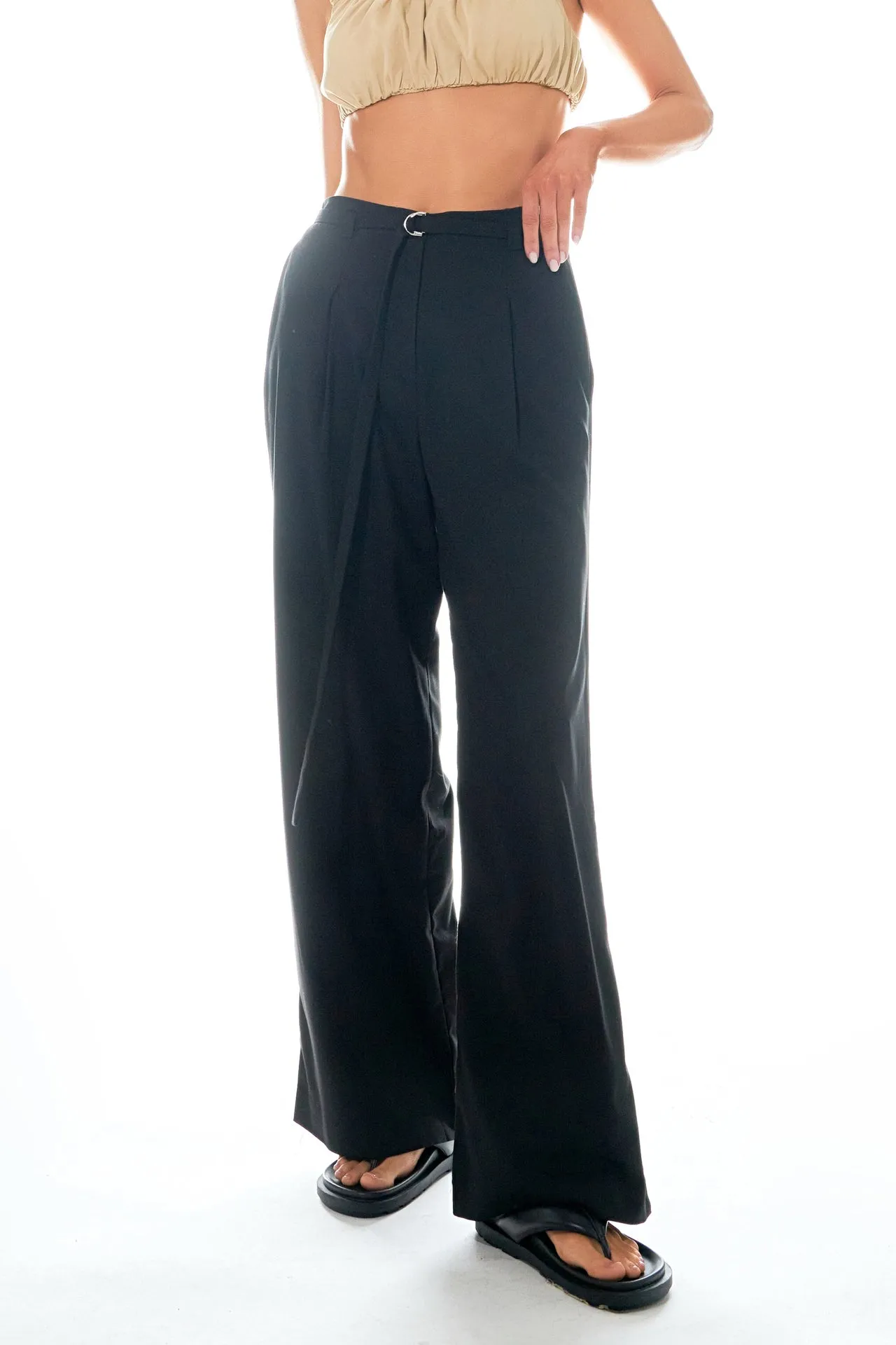 Pleated Wide Pants with Belt