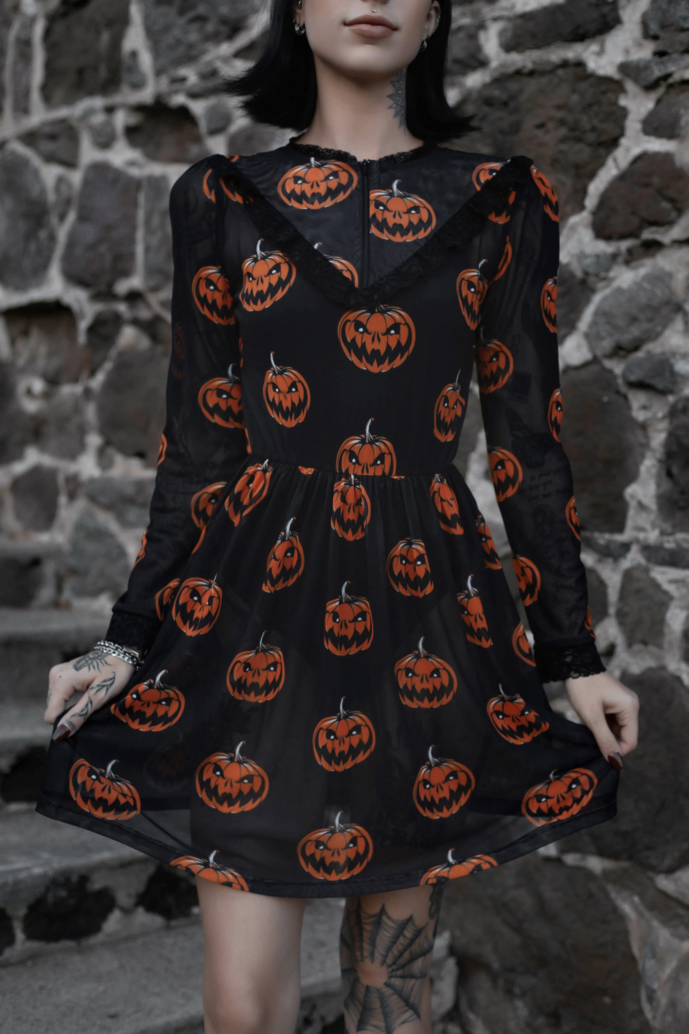 Pumpkin Print Victorian Lace Dress