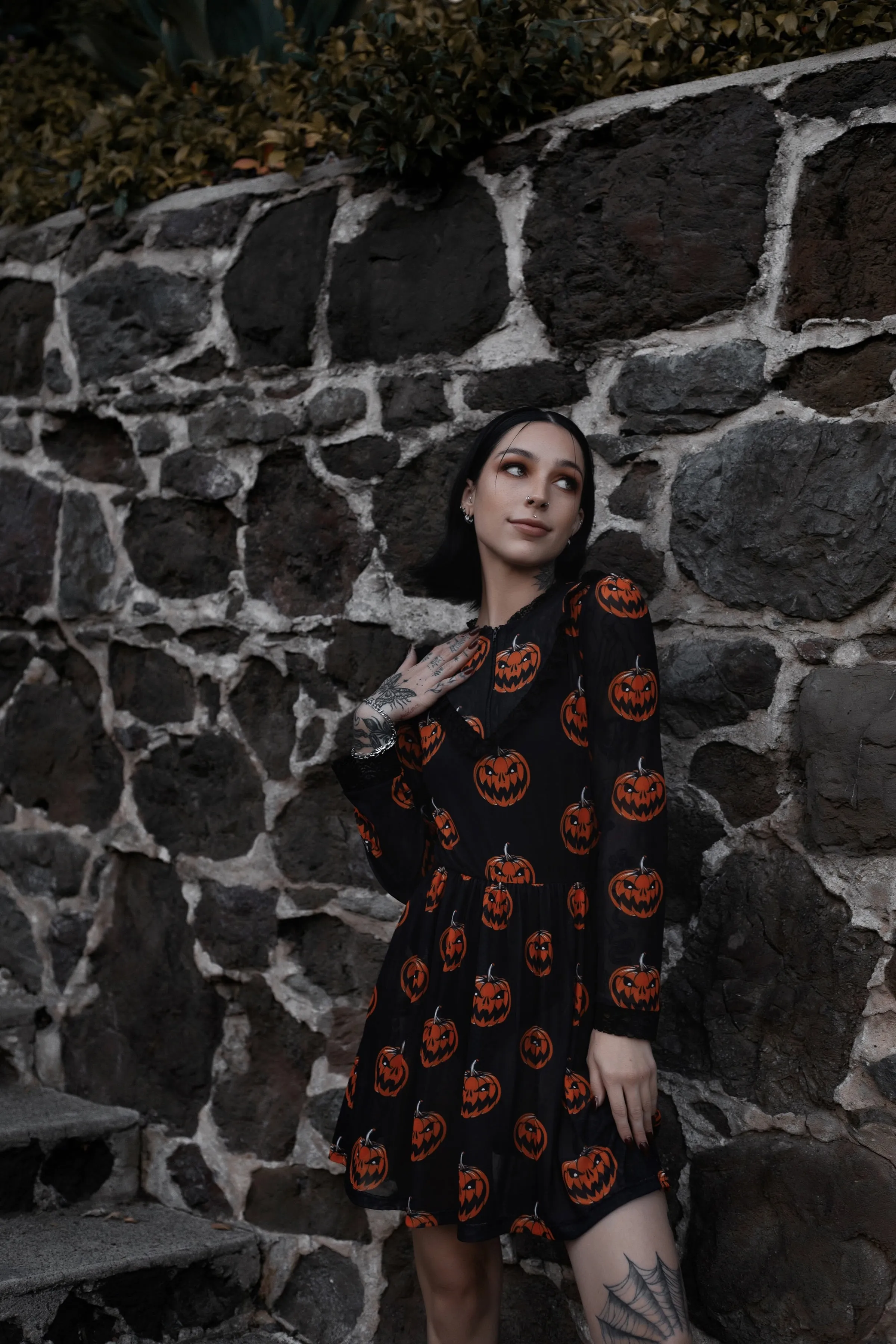 Pumpkin Print Victorian Lace Dress