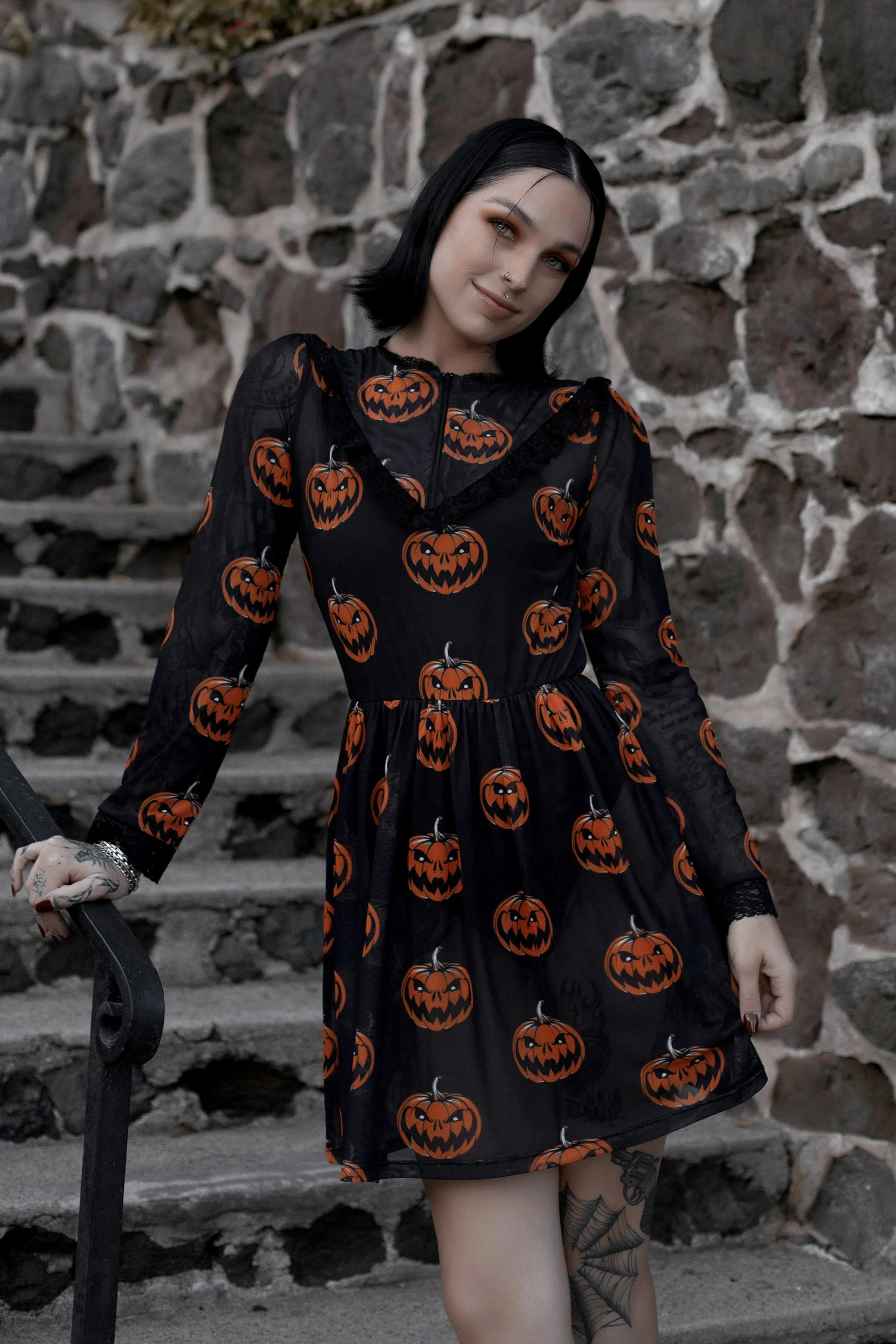 Pumpkin Print Victorian Lace Dress