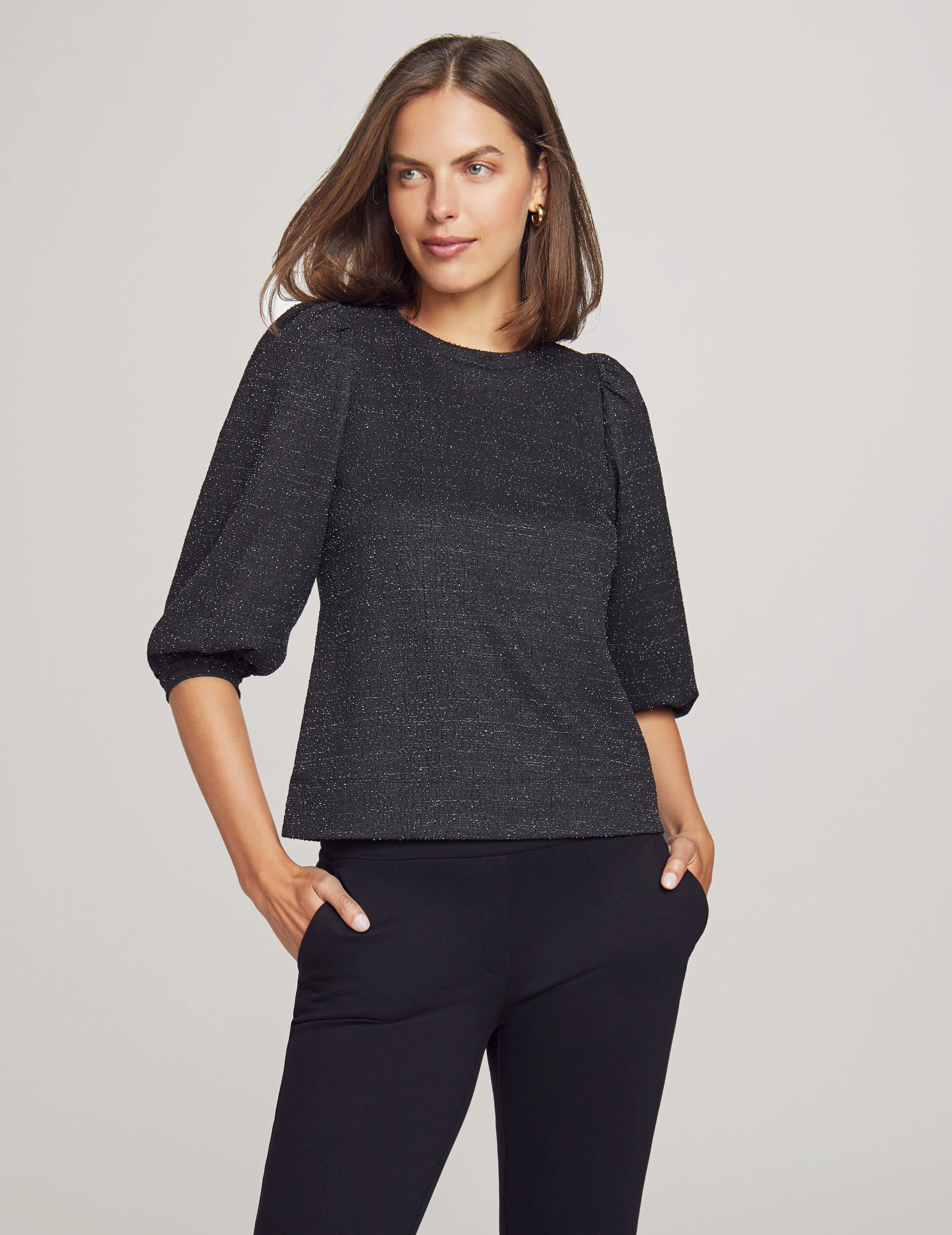 Shimmer Tweed Balloon Sleeve Pullover- Sale