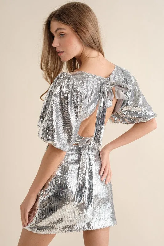 Silver Sequin Tie Back Top with Mini Skirt Set