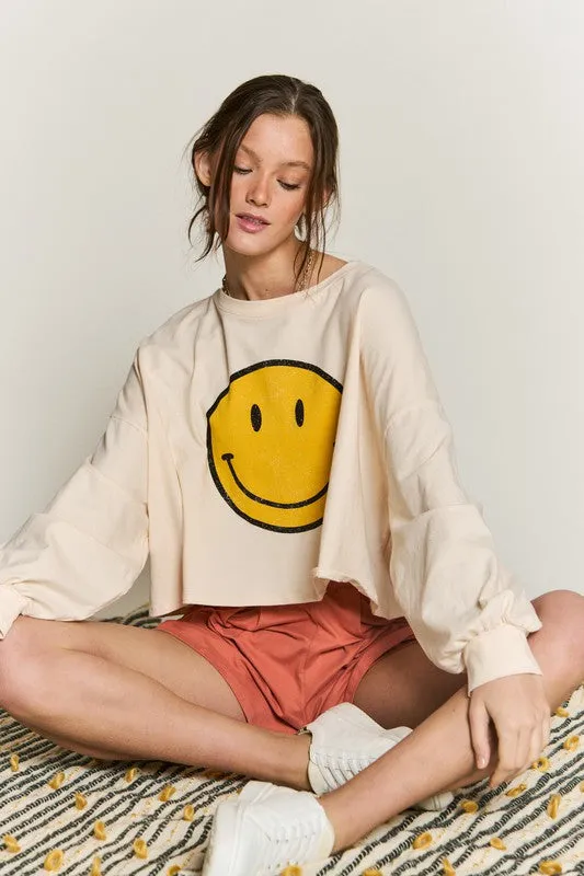 SMILEY FACE LONG SLEEVE CROP TOP *Online Only*