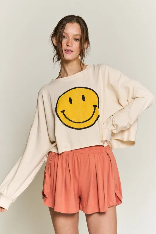 SMILEY FACE LONG SLEEVE CROP TOP *Online Only*