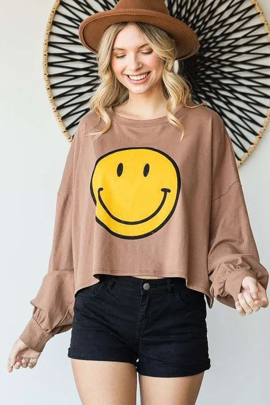 SMILEY FACE LONG SLEEVE CROP TOP *Online Only*