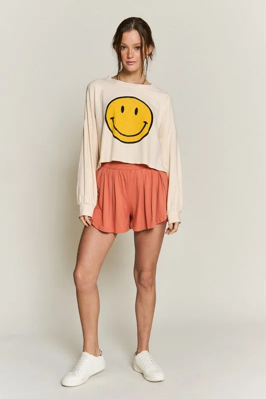 SMILEY FACE LONG SLEEVE CROP TOP *Online Only*