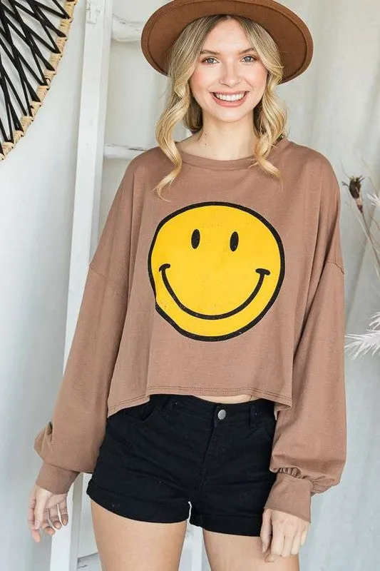SMILEY FACE LONG SLEEVE CROP TOP *Online Only*