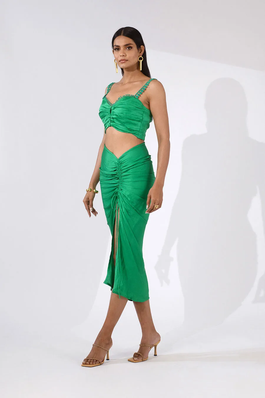 SOPHIA - Green Silk Top & Skirt Co-Ord Set