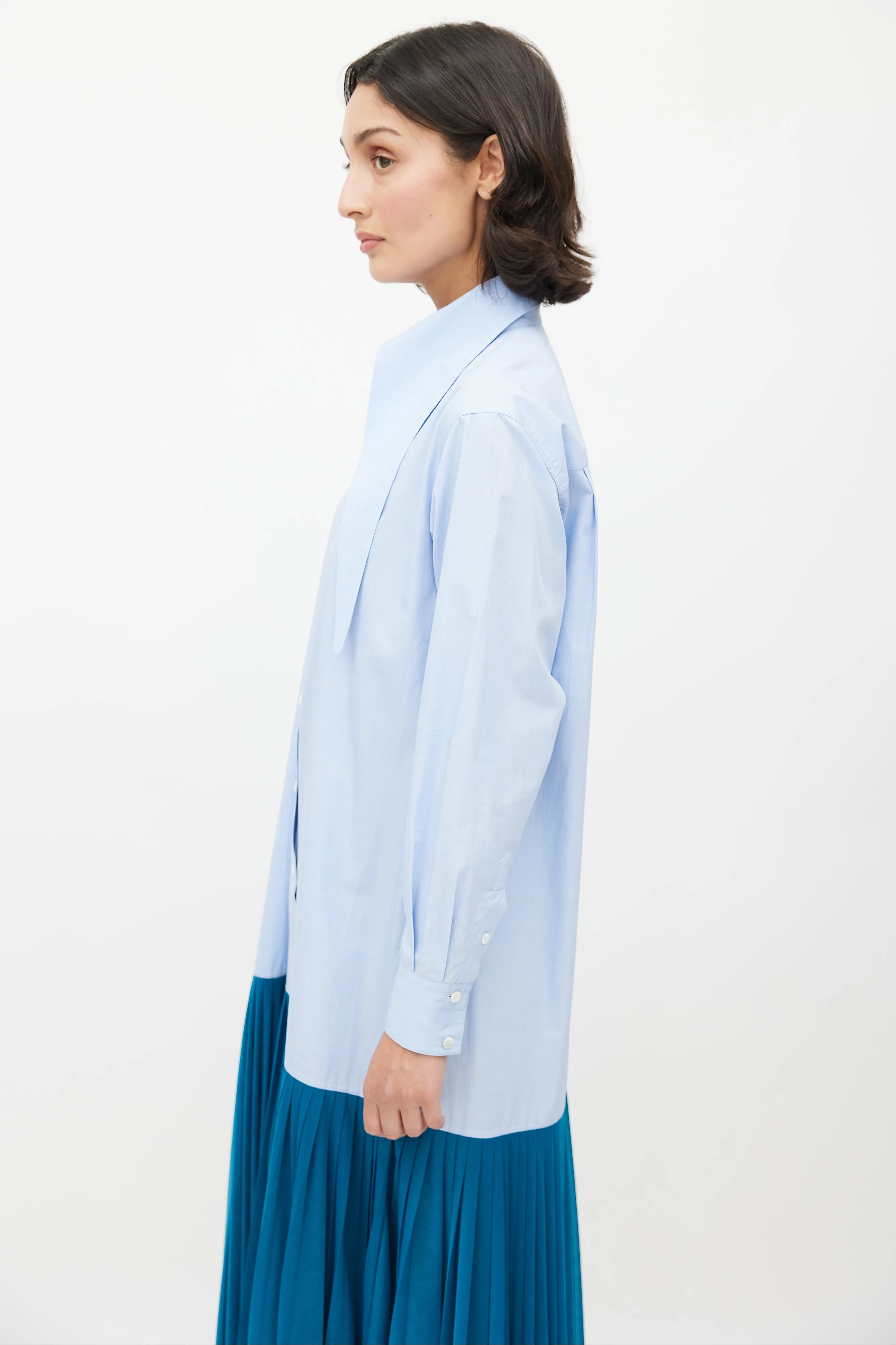 Spring 2017 Blue Pleated Shirt Dress