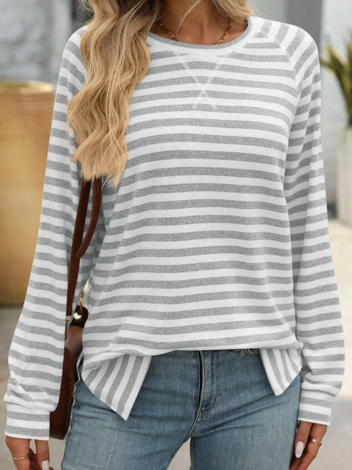 Striped Round Neck Long Sleeve T-Shirt
